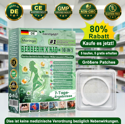 🌟CareUplift® Moringa · Berberin × NAD⁺ 10-in-1 Advanced Nano-Mikronadel-Patch✅Sanfte tägliche Unterstützung für Stoffwechsel, Energie & Körperbalance💖 Transdermal · Ohne Injektionen · Ohne Tabletten